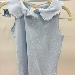 The Beaufort Bonnet Company Blue Polka Dot Ruffle Collar Top Size 3T EUC